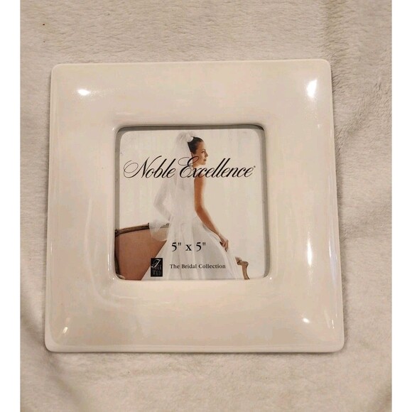 White Picture Frame Wedding Photo 5x5 Pearl White Glazed Finish Ceramic - Picture 1 of 4